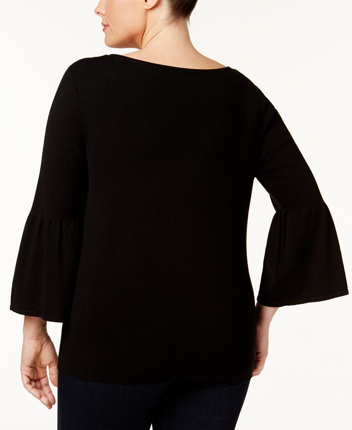 Charter Club Plus Size Embellished Bell-Sleeve Sweater, Created for ...
