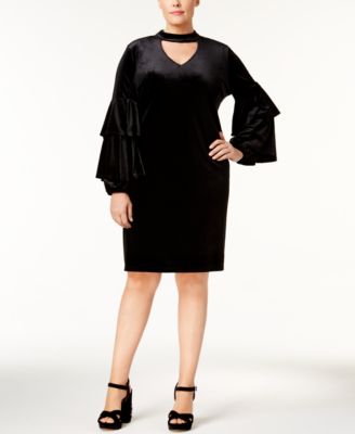 NY Collection - Plus Size Velvet Layered-Sleeve Choker Dress