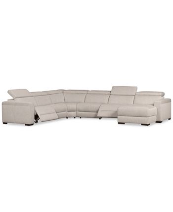 Furniture - Nevio 6-Pc. Fabric Sectional Sofa with Chaise, 2 Power Recliners and Articulating Headrests, Created for Macy's
