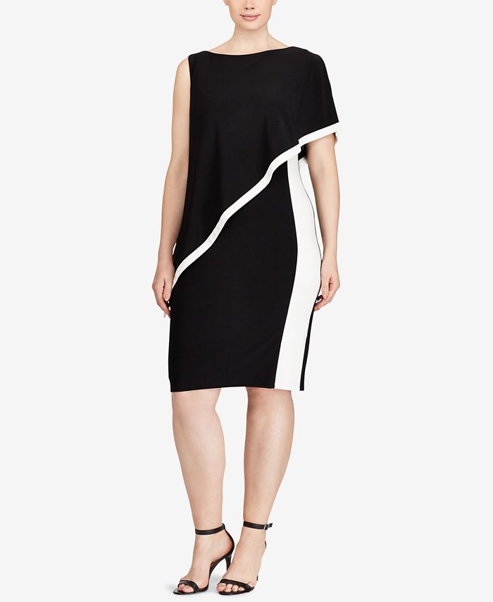 Lauren Ralph Lauren Plus Size Colorblocked Overlay Dress - Macy's