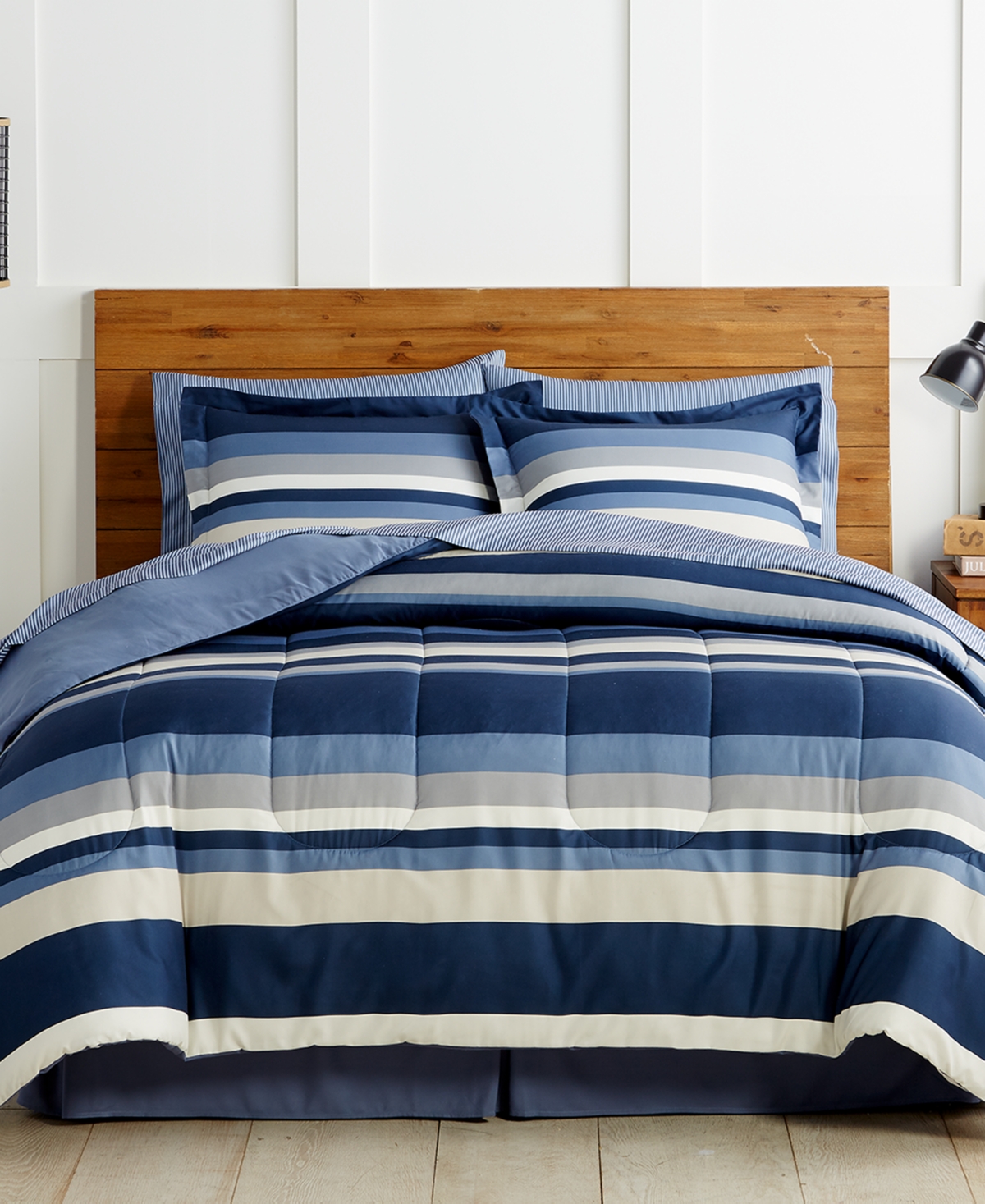 Fairfield Square Collection Austin Stripe/solid Reversible 8 Pc. Comforter Set, Exclusively At Macy's