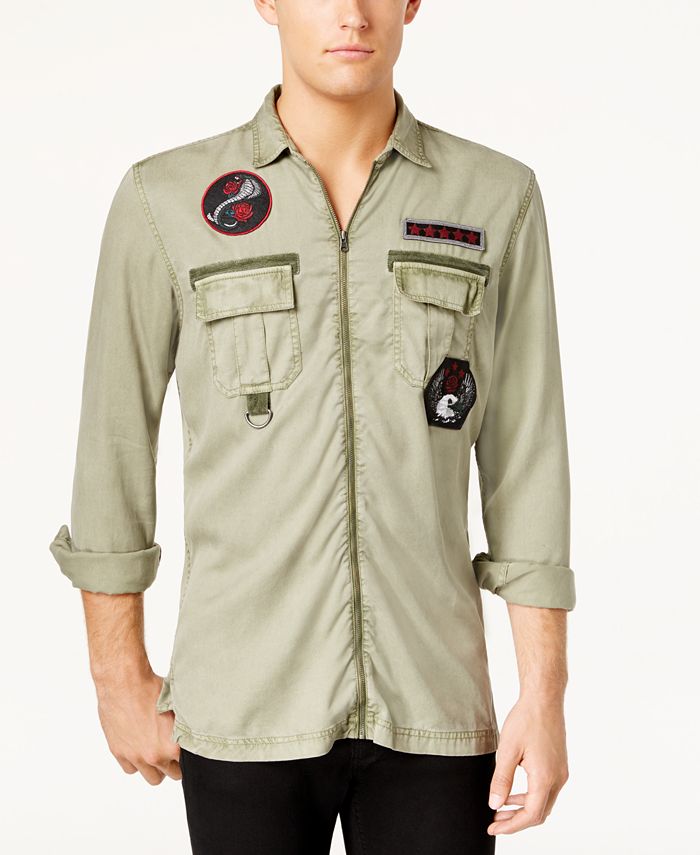 INC International Concepts I.N.C. Men s Zip Front Patch Shirt