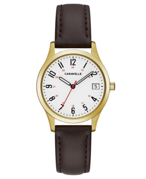 image of Caravelle Designed by Bulova Women-s Brown Leather Strap Watch 30mm