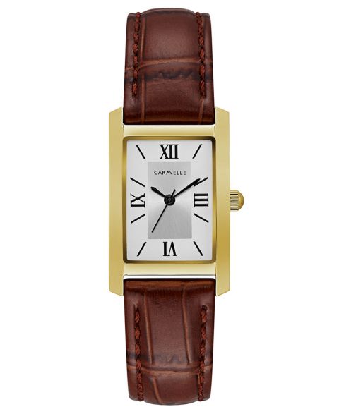 Женские часы Caravelle Brown Leather Strap Watch 21x33mm