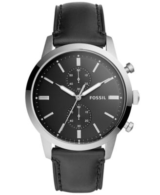 Fossil - Men's Chronograph Townsman Black Leather Strap Watch 44mm