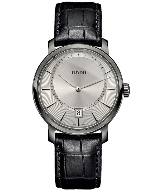 Rado Men's Swiss Diamaster Black Leather Strap Watch 40mm & Reviews