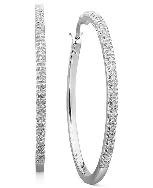 Macy's Diamond Hoop Earrings in Sterling Silver (1/4 ct. t.w ...