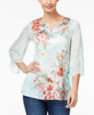 JM Collection - Chiffon-Sleeve Studded Tunic