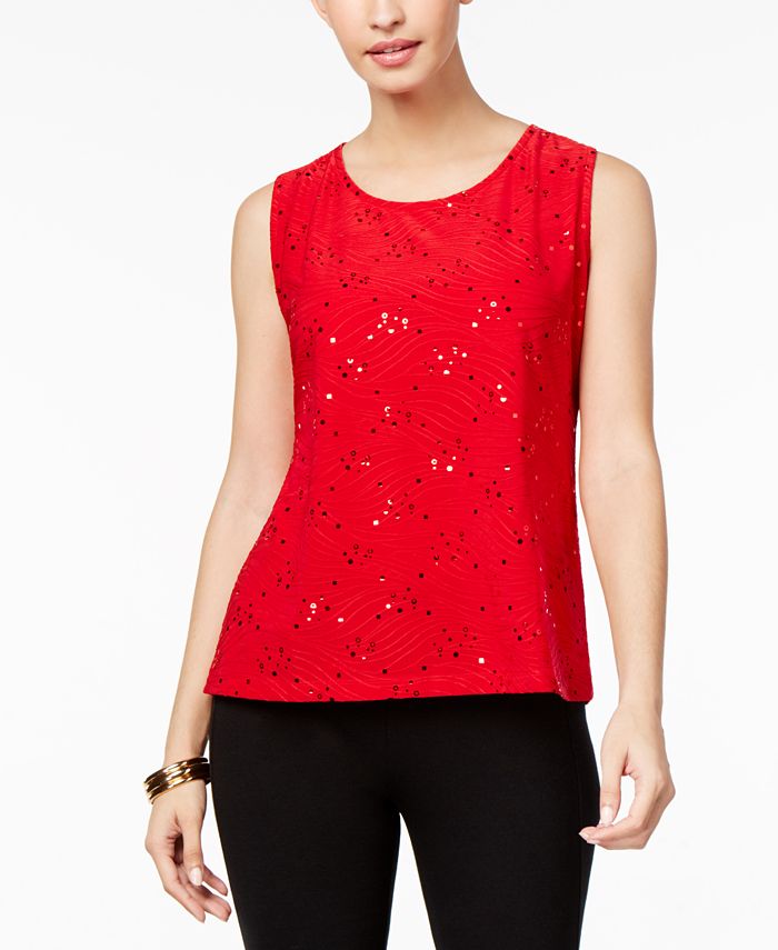 JM Collection Petite Sequined Jacquard Shell, Created for Macy's - Macy's