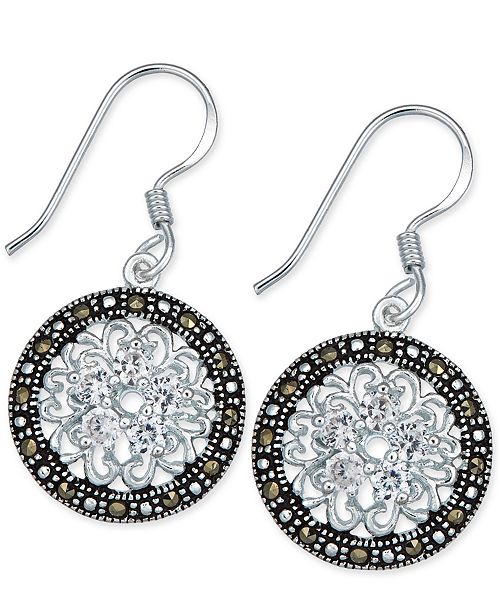Macy S Marcasite Crystal Flower Disc Drop Earrings In Fine