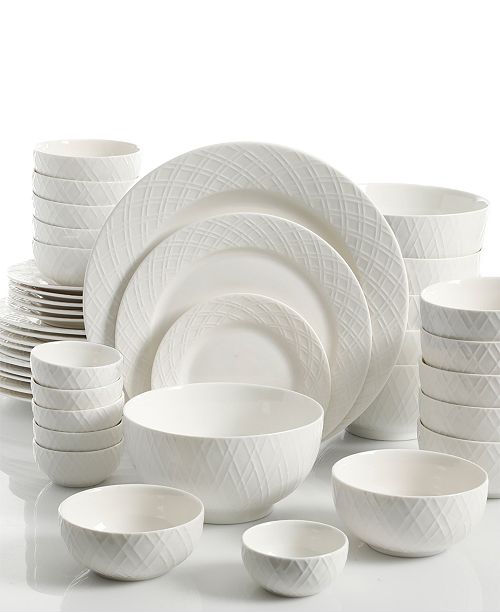 Gibson White Elements Lexington 42 Pc Dinnerware Set Service For