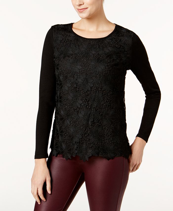 Charter Club Petite Lace-Front Sweater, Created for Macy's & Reviews ...