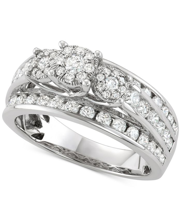 Macy's Diamond Triple Cluster Channel-Set Engagement Ring (1-1/2 ct. t ...