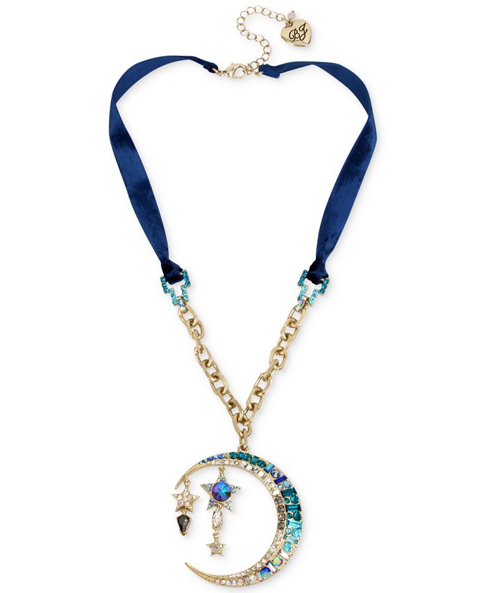 Betsey Johnson Gold Tone Multi Stone Moon Star Pendant Blue