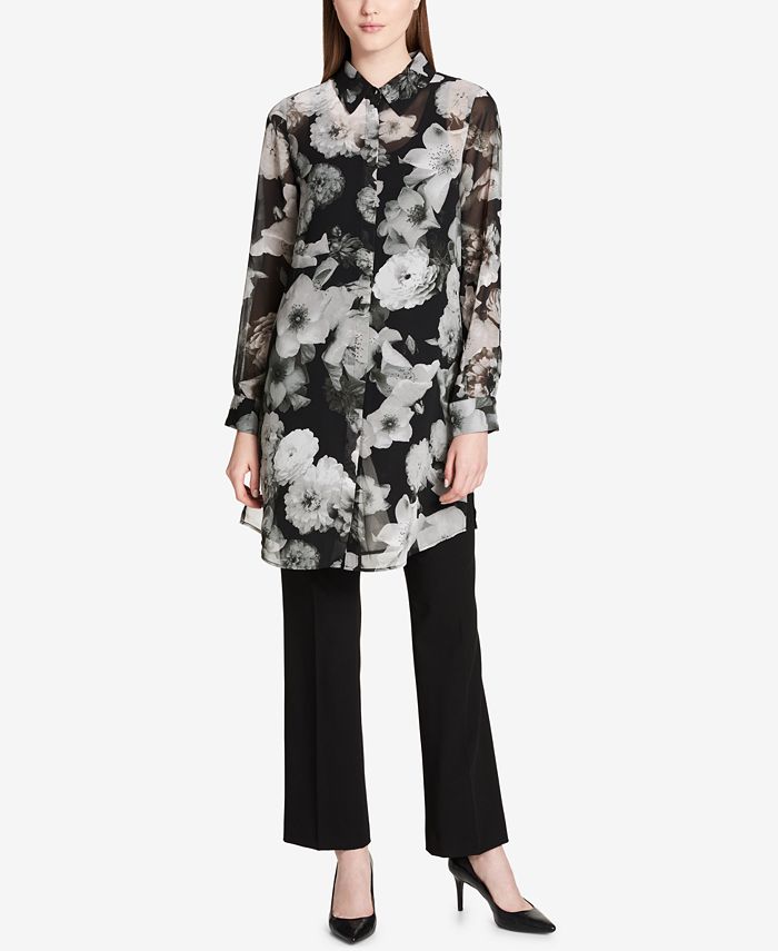 Calvin Klein Printed Long Tunic Shirt & Reviews - Tops - Women - Macy's