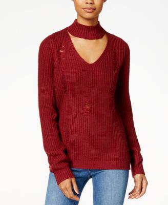 mock neck cutout sweater