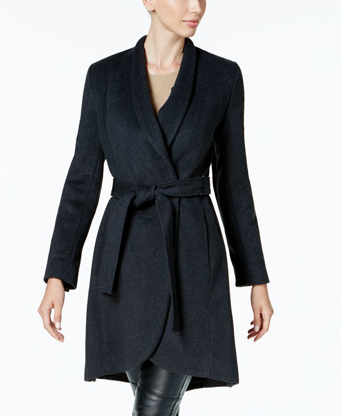 Calvin Klein Faux-Fur-Trim High-Low Walker Coat & Reviews - Coats ...