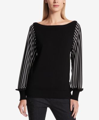 DKNY - Striped-Sleeve Sweater