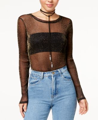 Material Girl Juniors' Metallic Mesh Bodysuit, Created for Macy's