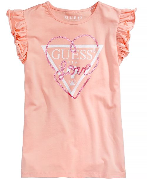 Guess Flutter Sleeve Love Logo T Shirt Big Girls Created For