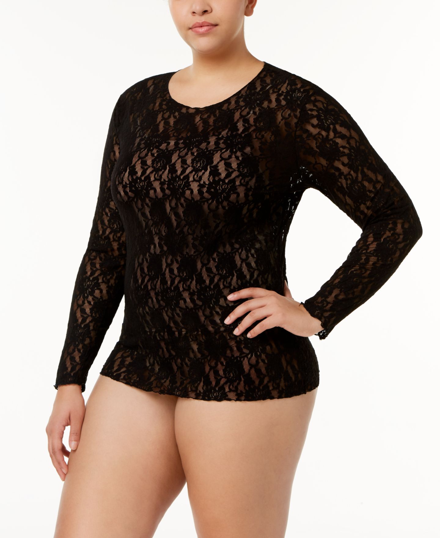 Женский топ Hanky Panky Plus Size Long Sleeve 128LX, цвет: Чёрный — фото 1