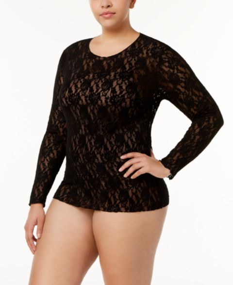 Женский топ Hanky Panky Plus Size Long Sleeve 128LX, цвет: Чёрный