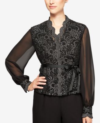 Alex Evenings - Petite Glitter Lace & Chiffon Blouse