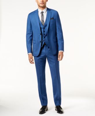 Hugo Boss - Men's Slim-Fit High Blue Textured Vested Suit