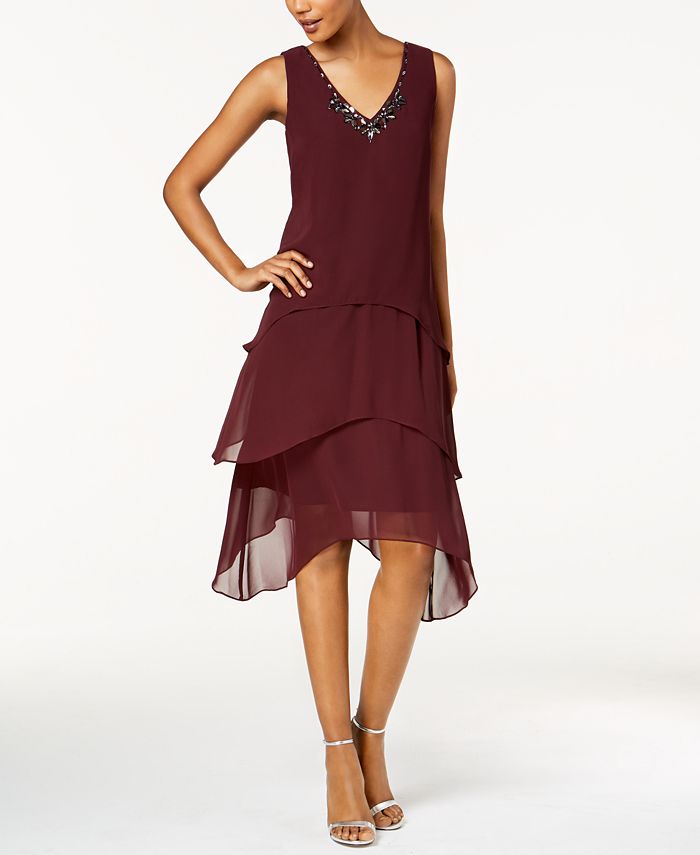SL Fashions Embellished Tiered Chiffon Dress & Jacket - Macy's