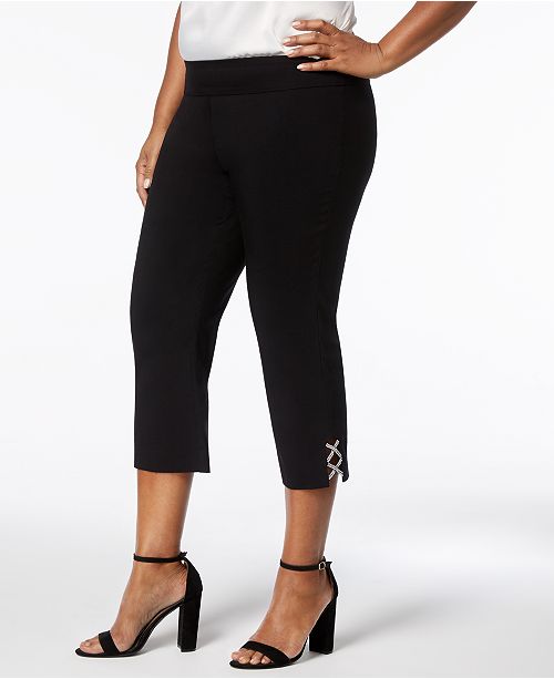 JM Collection Plus Size RhinestoneStrap Capri Pants, Created for Macy's & Reviews Pants
