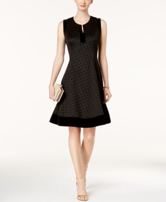 Robbie Bee - Petite Velvet-Flocked Polka Dot Dress