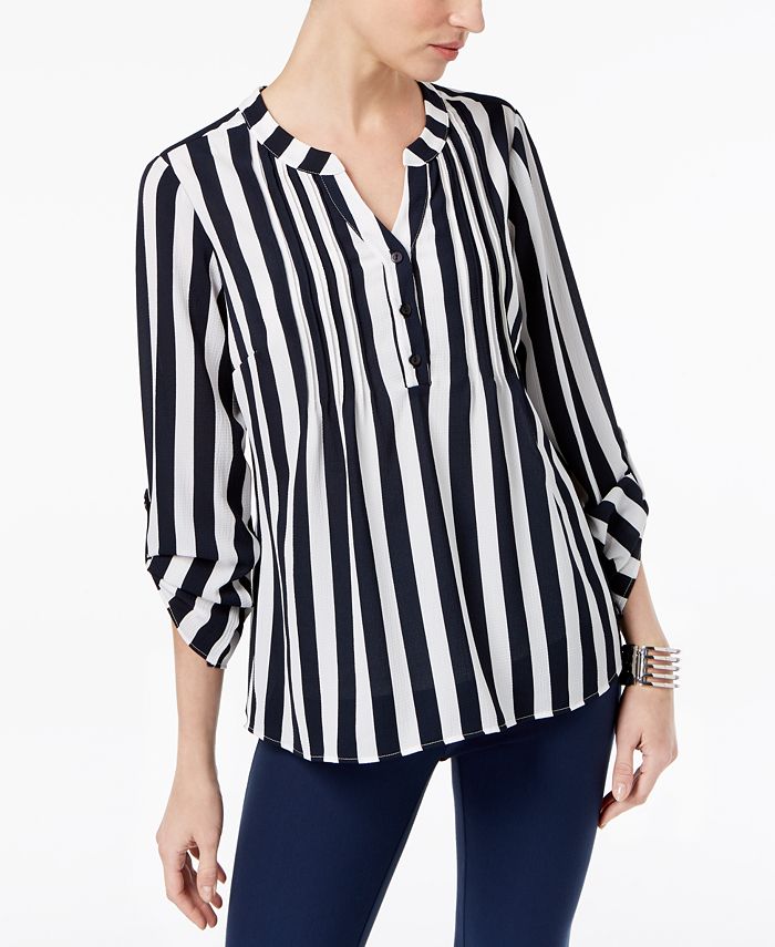 NY Collection Printed Pleated RollTabSleeve Top Macy's