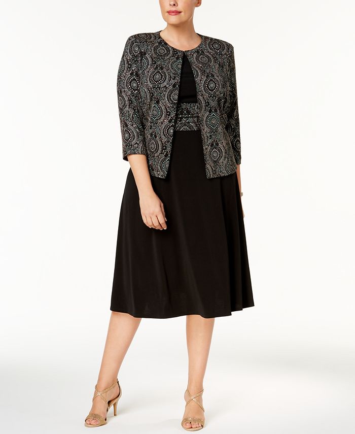 Jessica Howard Plus Size Glitter Paisley-Print Dress & Jacket - Macy's