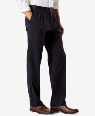 Men's Easy Classic Pleated Fit Khaki Stretch Pants