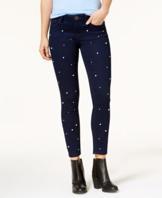 Rampage - Juniors' Pearl-Embellished Skinny Jeans