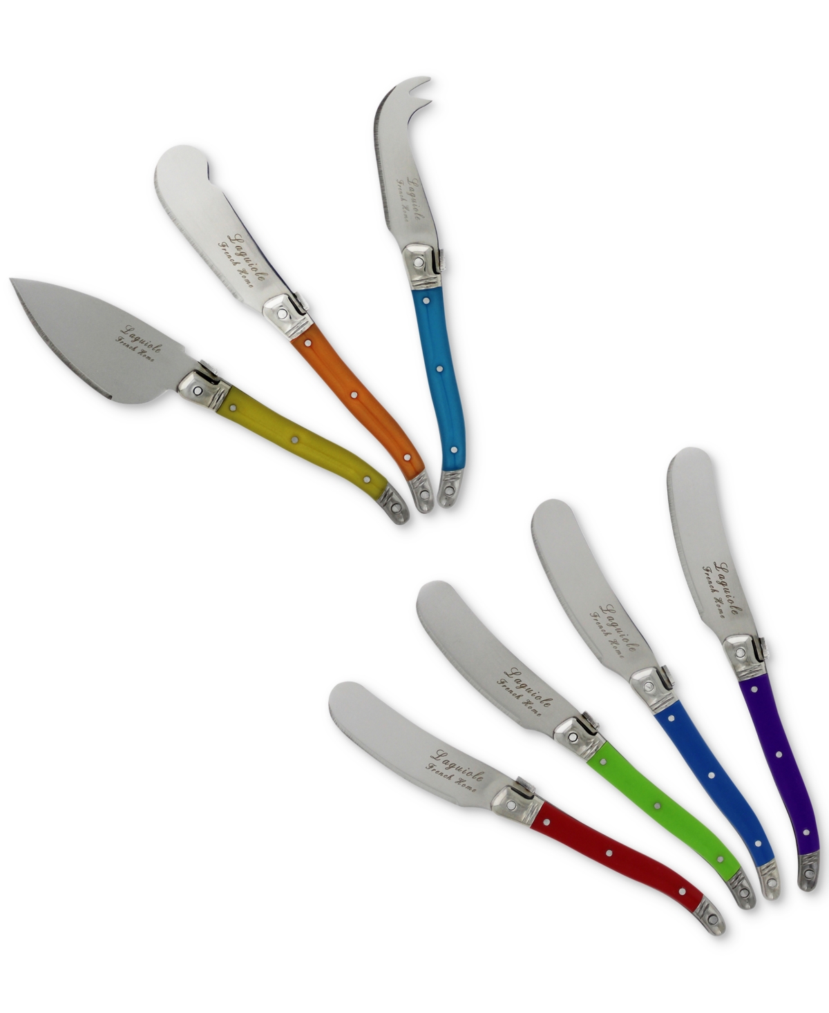 French Home Laguiole Jewel Colors Cheese Knife and Spreader Set, 7 Piece