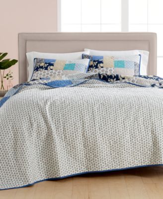 Martha Stewart Collection CLOSEOUT! Contrast Patchwork Cotton Reversible King Quilt, Created for Macy's