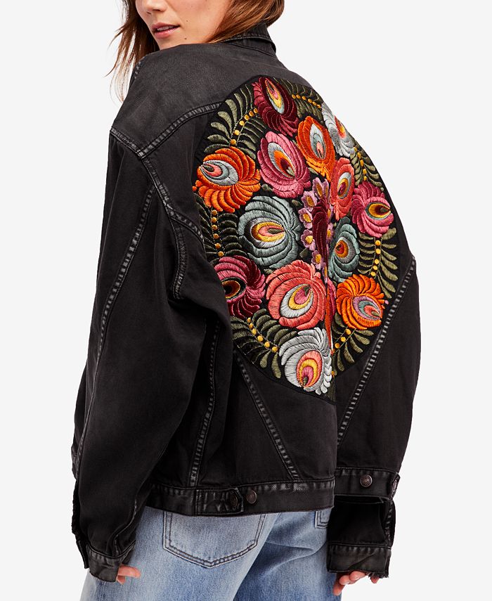 Free People Cotton Oversized Embroidered Denim Jacket - Macy's