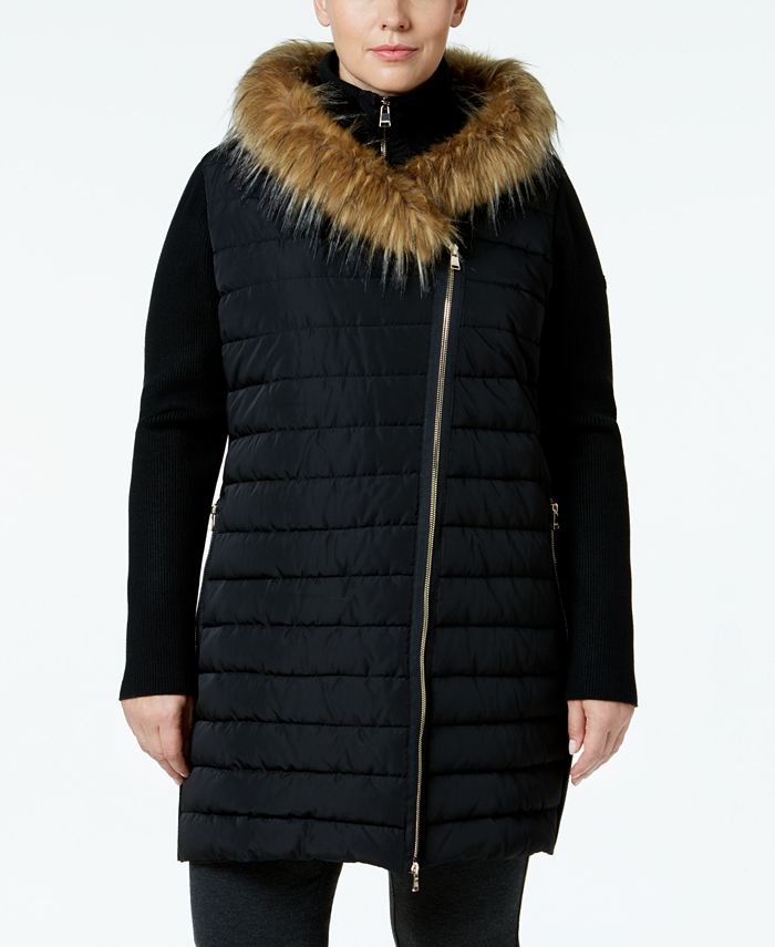 Calvin Klein Plus Size Faux Fur Trimmed Coat Macys 