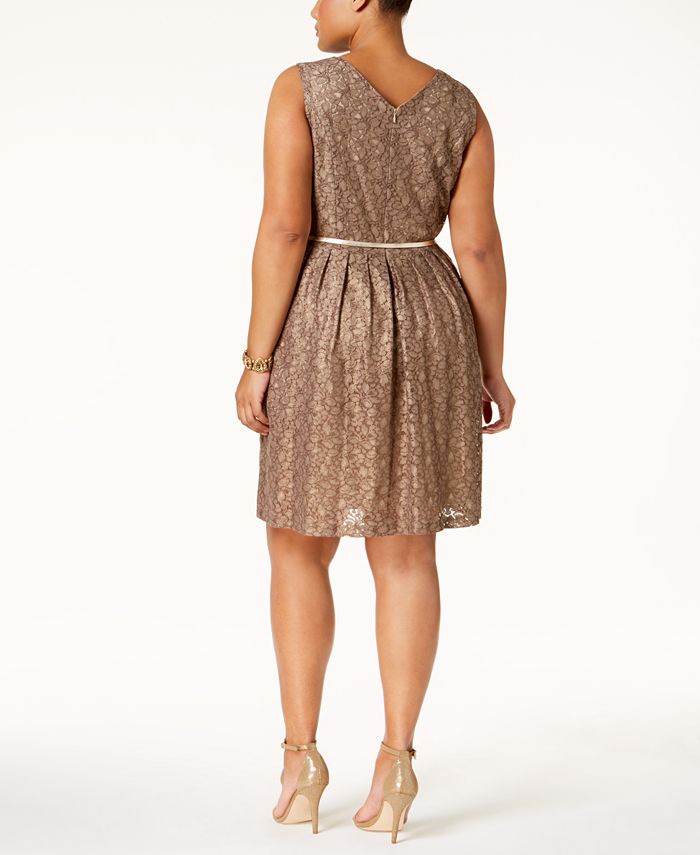 Ellen Tracy Plus Size Lace Fit & Flare Dress with Belt - Macy's