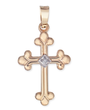 image of Diamond Accent Fleur-de-Lis Cross Pendant in 14k Gold