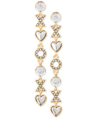 GUESS - Gold-Tone Crystal, XO & Heart Linear Drop Earrings