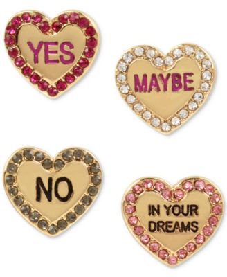 Betsey Johnson - Gold-Tone 4-Pc. Set Multi-Stone Candy Heart Mismatch Stud Earrings