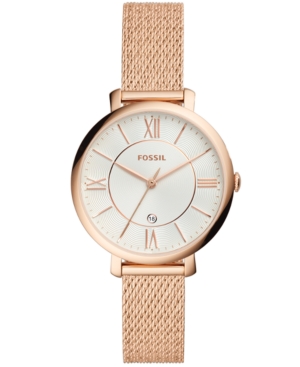 image of Fossil Women-s Jacqueline Rose Gold-Tone Stainless Steel Mesh Bracelet Watch 36mm