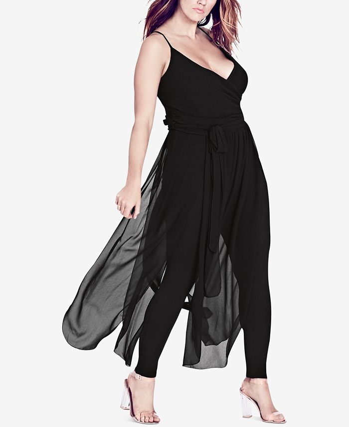 City Chic Trendy Plus Size Sheer Skirt Jumpsuit Macy s