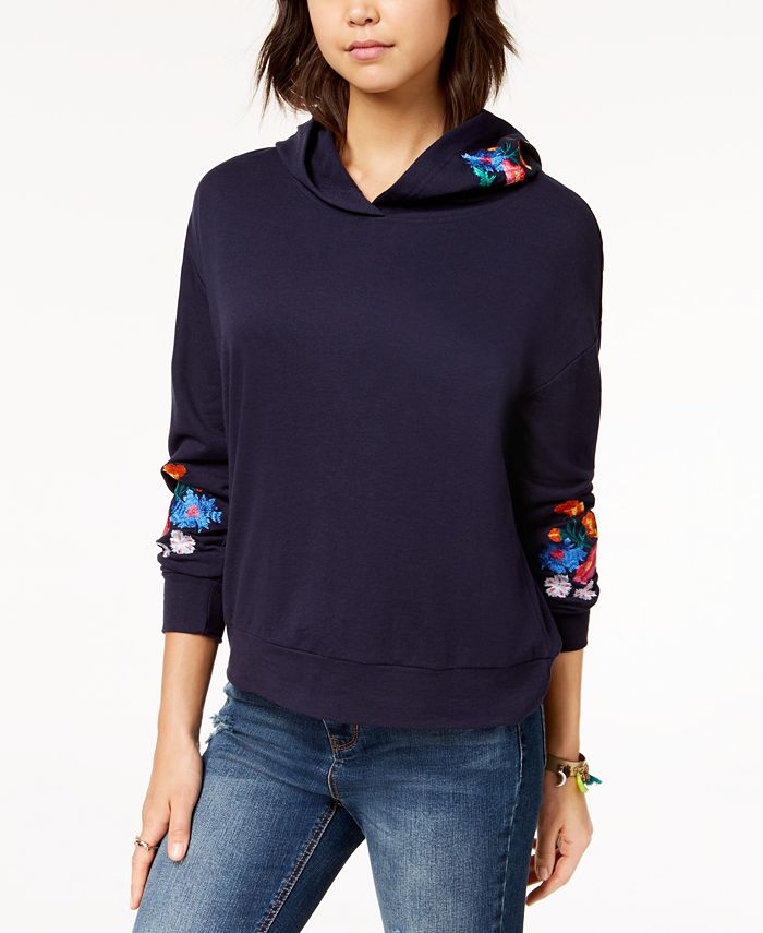Almost Famous Juniors' Floral-Embroidered Hoodie - Macy's