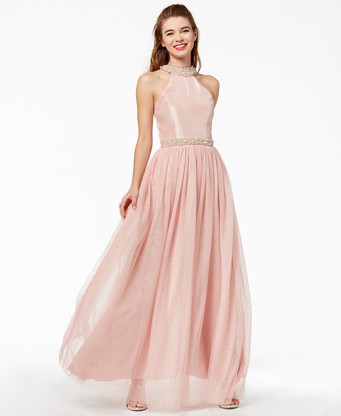 Speechless Juniors' Imitation-Pearl Halter Gown, Created for Macy's ...