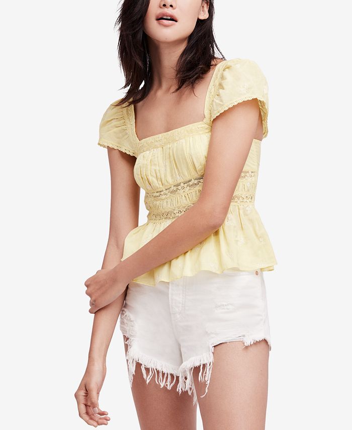 Free People Women's Sweet Emotion Emboidered Peasant Blouse White Size Large