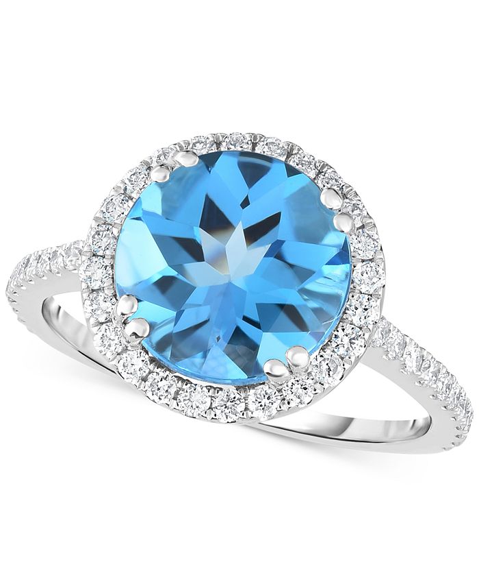 Macy's Blue Topaz (4 ct. t.w.) & Diamond (1/2 ct. t.w.) Ring in 14k ...
