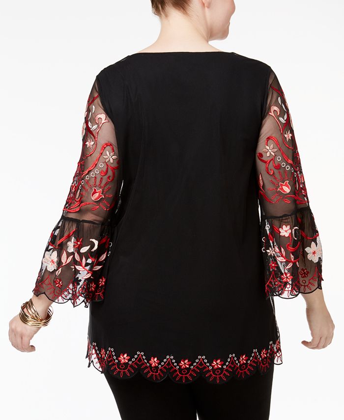 Alfani Plus Size Embroidered IllusionMesh Tunic, Created for Macy's
